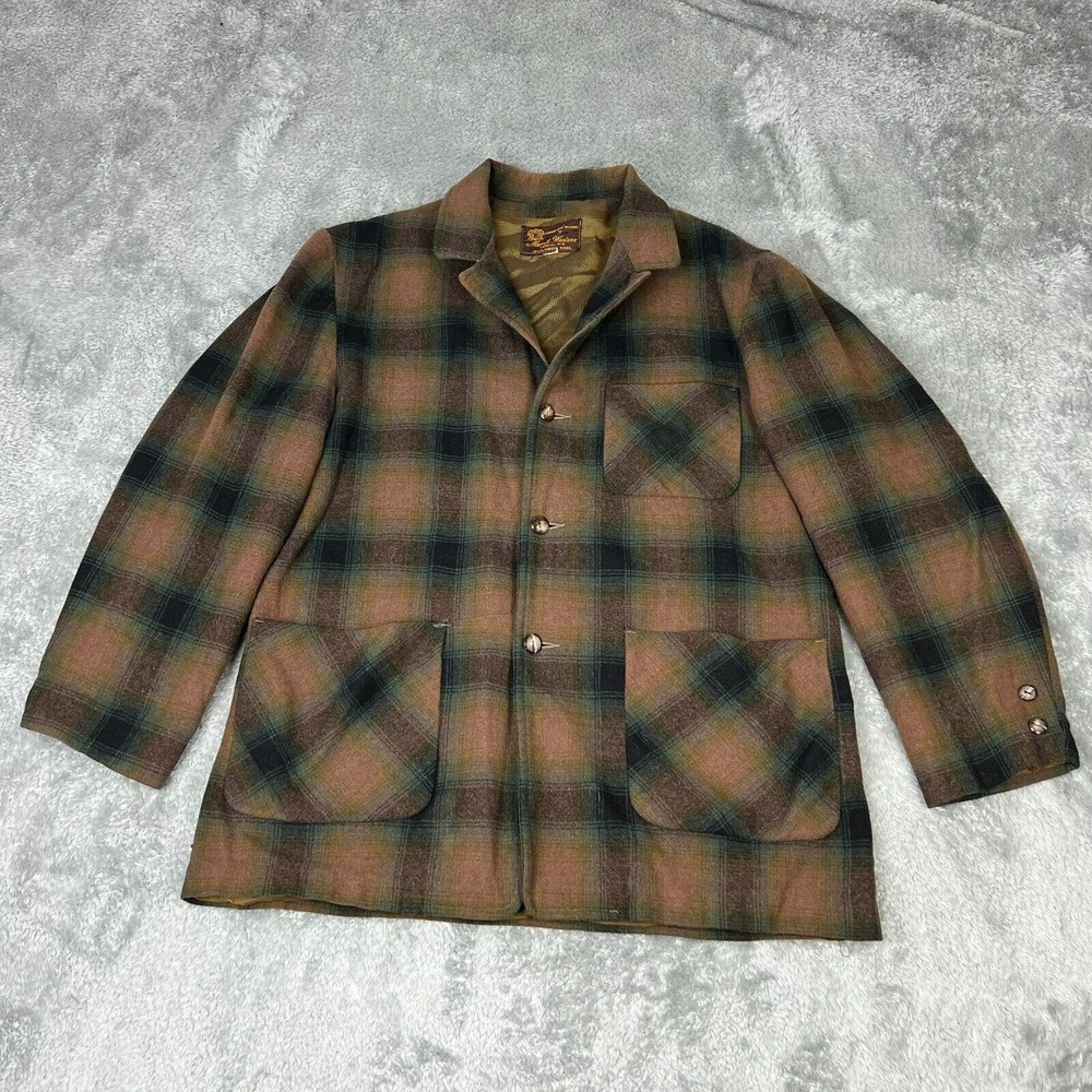 Vintage Merrill Woolens Jacket Mens Large Brown Plaid Wool Chore Coat 50s 60s